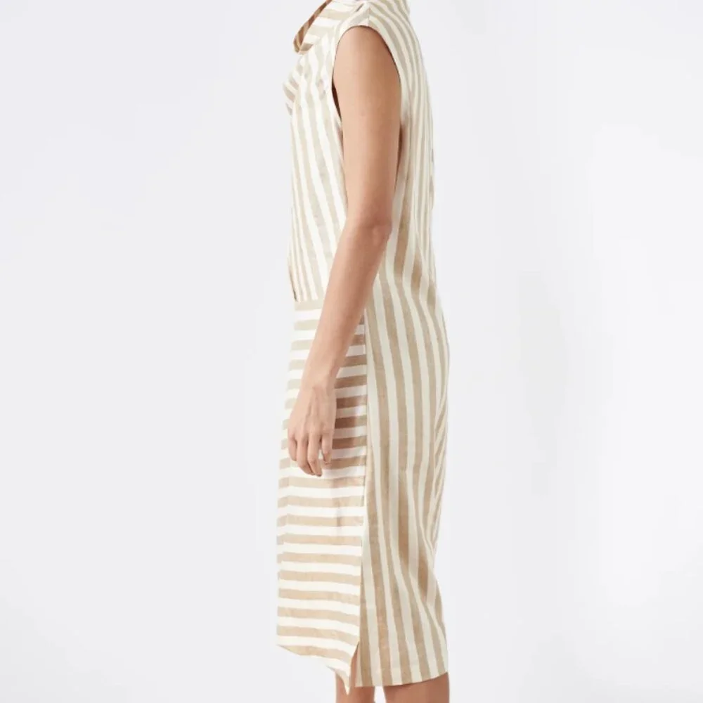 Zero + Maria Cornejo Sleeveless Stripe Folded High-Neck Dress Size 12